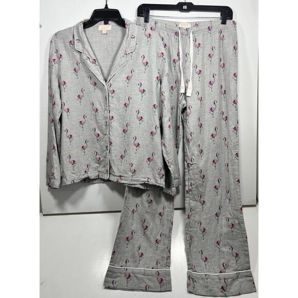 GAP Other - Love By Gap Gray Christmas Flamingo Pajamas Women Size Medium Cotton Winter